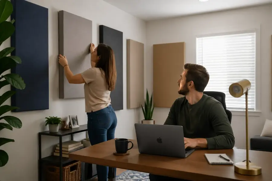 Using Acoustic Panels in an Open-Plan Home Office Corner Setup