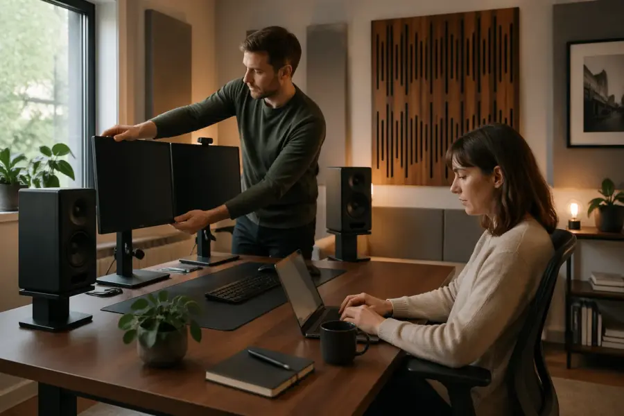 Room Geometry for Dual Computer Monitors and Speakers on a Desk